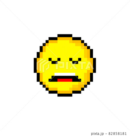 Pixel 8 bit yellow circle with smile. Isolated object on white background. Emotion sign. Vector illustration. 82858181