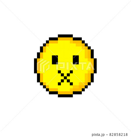 Pixel 8 bit yellow circle with smile. Isolated object on white background. Emotion sign. Vector illustration. 82858218