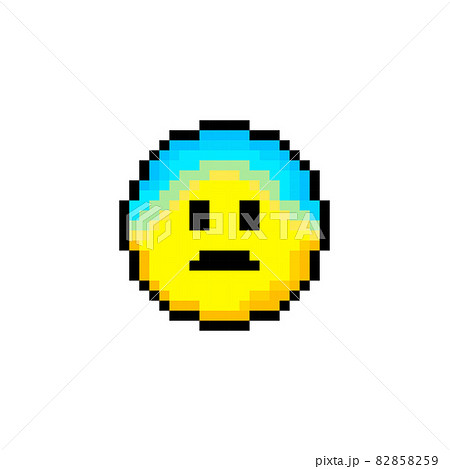 Pixel 8 bit yellow circle with smile. Isolated object on white background. Emotion sign. Vector illustration. Pixel 8 bit yellow circle with smile. Isolated object on white background. Emotion sign. Vector illustration. 82858259