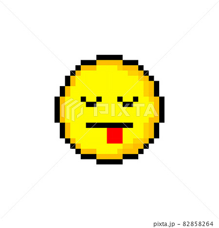 Pixel 8 bit yellow circle with smile. Isolated object on white background. Emotion sign. Vector illustration. Pixel 8 bit yellow circle with smile. Isolated object on white background. Emotion sign. Vector illustration. 82858264