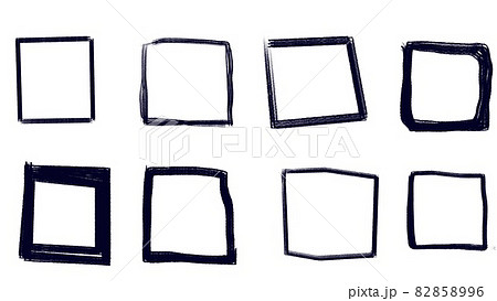 シンプルな白黒の手描きの四角フレーム枠セットのイラスト素材 8596
