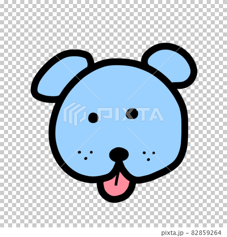 ゆるくてかわいい犬の顔 水色 黒 のイラスト素材
