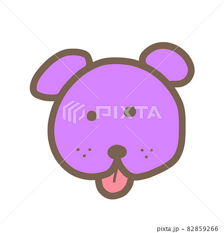 ゆるくてかわいい犬の顔 紫 茶 のイラスト素材