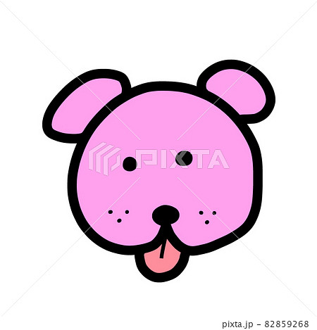 ゆるくてかわいい犬の顔 ピンク 黒 のイラスト素材