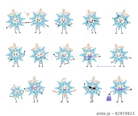 Set of cute Christmas snowflake character with...のイラスト素材 [82859823] - PIXTA