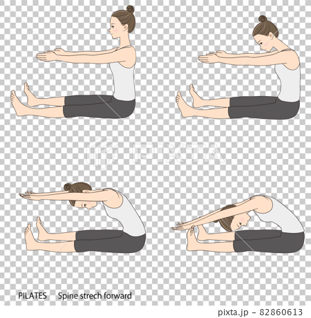 Pilates sequence, Spine stretch forward - Stock Illustration [82860613] -  PIXTA