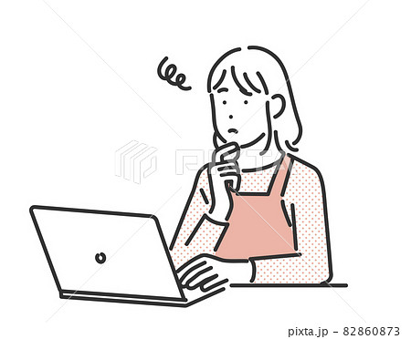 在宅ワークでパソコンを使って作業をする主婦の女性のイメージイラスト素材 在宅ワークでパソコンを使って作業をする主婦の女性のイメージイラスト素材 82860873