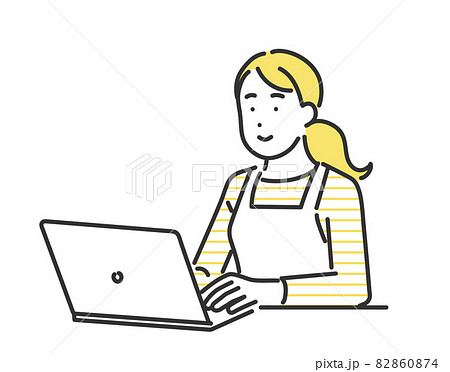 在宅ワークでパソコンを使って作業をする主婦の女性のイメージイラスト素材 在宅ワークでパソコンを使って作業をする主婦の女性のイメージイラスト素材 82860874