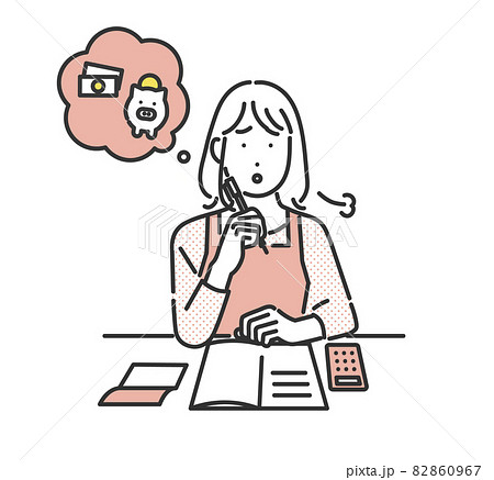家計簿をつける主婦の女性のイメージイラスト素材 82860967