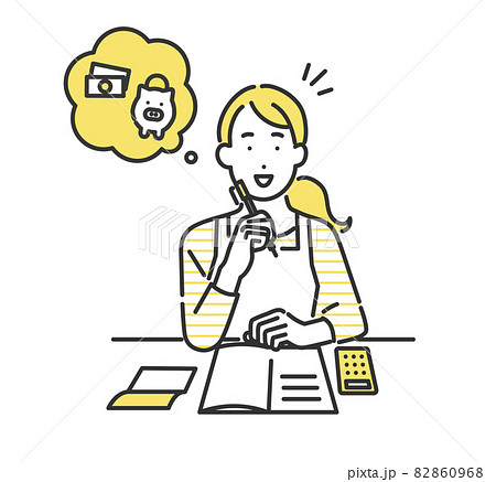 家計簿をつける主婦の女性のイメージイラスト素材 家計簿をつける主婦の女性のイメージイラスト素材 82860968