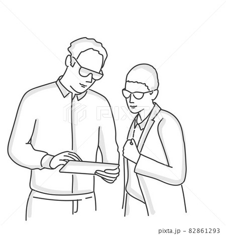Business man and business woman in glasses discussion work 82861293