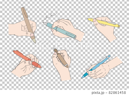 Hand-drawn illustration set of hand holding a pen (color) 82861458