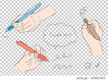 ペンを持つ手の手描きイラストセット カラー のイラスト素材
