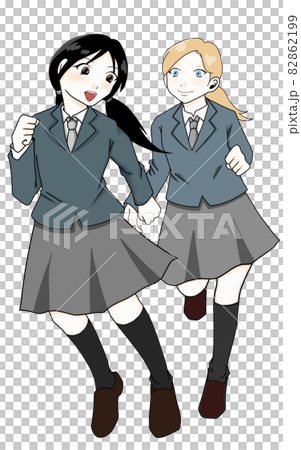 笑顔の日本人と白人女子のイラストのイラスト素材