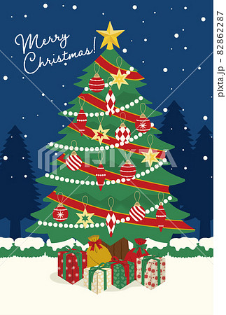 クリスマスカード ツリー タテのイラスト素材