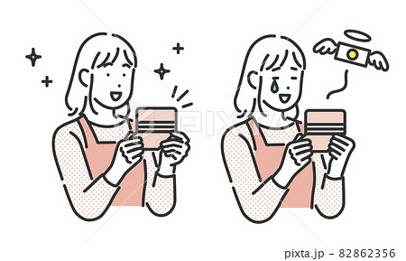 通帳を見て喜んだり落ち込んだりする女性のイメージイラスト素材 通帳を見て喜んだり落ち込んだりする女性のイメージイラスト素材 82862356