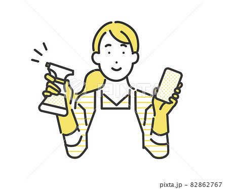 掃除用具を手に持って掃除をする女性のイメージイラスト素材 掃除用具を手に持って掃除をする女性のイメージイラスト素材 82862767