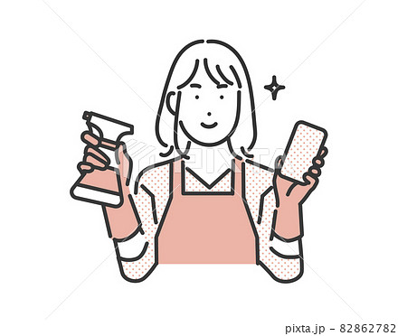 掃除用具を手に持って掃除をする女性のイメージイラスト素材 掃除用具を手に持って掃除をする女性のイメージイラスト素材 82862782