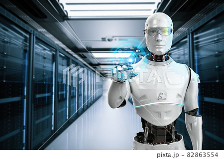 Automation server with robot in server room Automation server with robot in server room 82863554