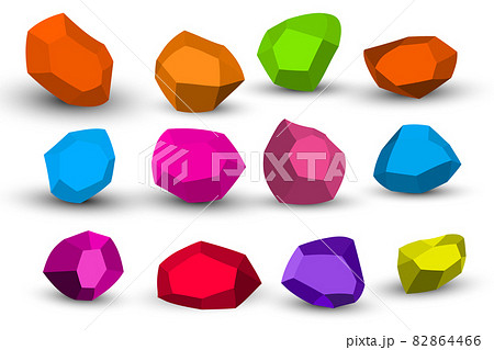 Cartoon stones. Rock stone isometric set. Colorful boulders, natural building block shapes, wall stones. 3d flat isolated illustration. Vector collection Cartoon stones. Rock stone isometric set. Colorful boulders, natural building block shapes, wall stones. 3d flat isolated illustration. Vector collection 82864466