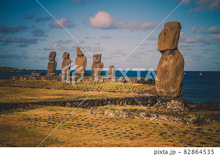 Moai at Ahu Tongariki, Easter island, Chile. 82864535