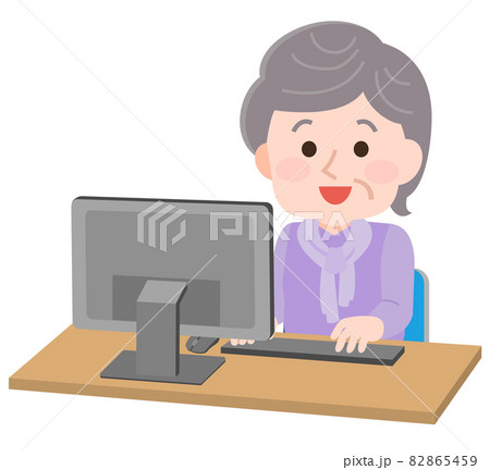 高齢者シニア パソコンをするおばあさん イラスト 高齢者シニア パソコンをするおばあさん イラスト 82865459