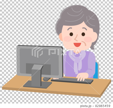高齢者シニア パソコンをするおばあさん イラスト 高齢者シニア パソコンをするおばあさん イラスト 82865459