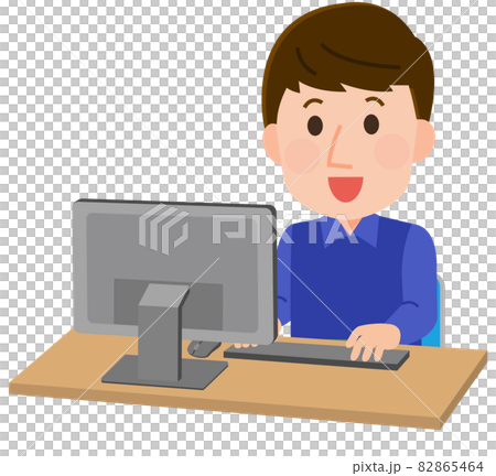 Illustration of a man using a personal computer 82865464