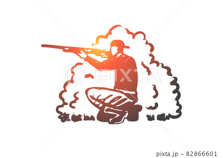 Hunting, rifle, hobby, extraction, rifle concept. Hand drawn isolated vector. 82866601