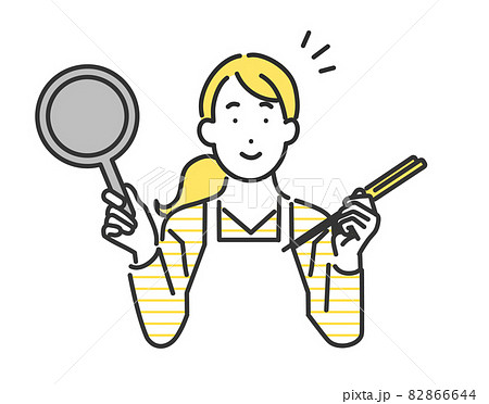 フライパンを持って料理をする女性のイメージイラスト素材 フライパンを持って料理をする女性のイメージイラスト素材 82866644