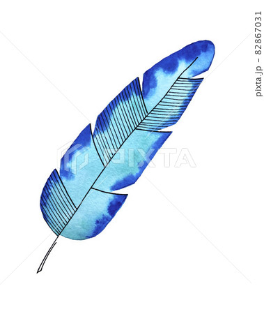 Palm leaf watercolor stylized doodling hand drawing, decorative, for decor, blue turquoise color, isolated, on a white background, for your design. 82867031