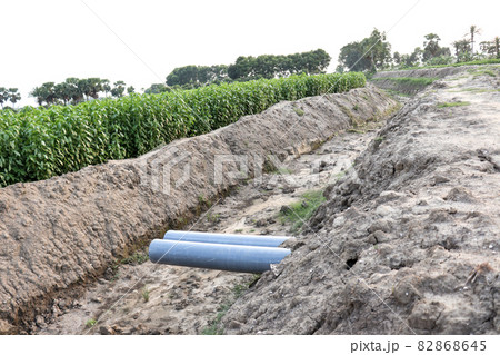 waterway channels earth canal view on field for water passing waterway channels earth canal view on field for water passing 82868645