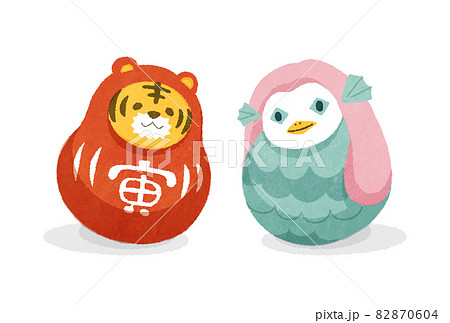 虎とアマビエのだるまのイラスト 82870604