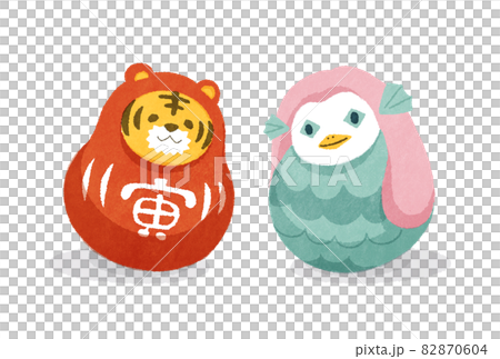 Illustration of a tiger and an amabie daruma 82870604