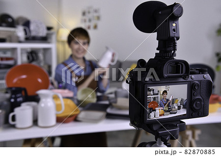 Asian woman blogger and online influencer recording video content on online marketing and selling  82870885