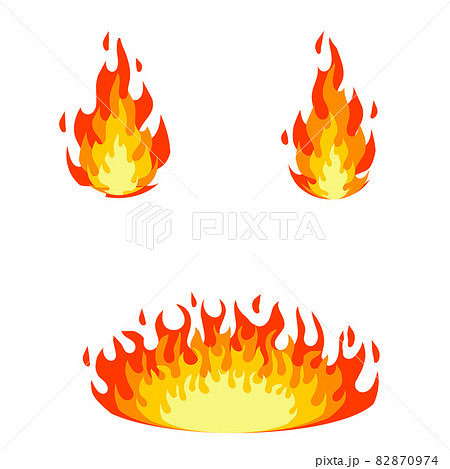 Red flame set. Fire element. Part of the bonfire with the heat. 82870974
