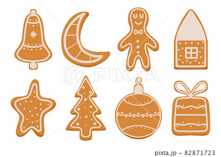 Hand-drawn set of gingerbread. Christmas gingerbread. Cookies for the new year. Hand-drawn set of gingerbread. Christmas gingerbread. Cookies for the new year. 82871723