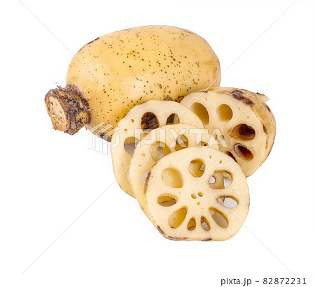 Lotus root on the white background Lotus root on the white background 82872231