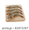 fresh shrimps or prawns raw on wooden board 82872267