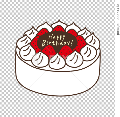ホールケーキ　イラスト　イチゴ　ショートケーキ　 82873318