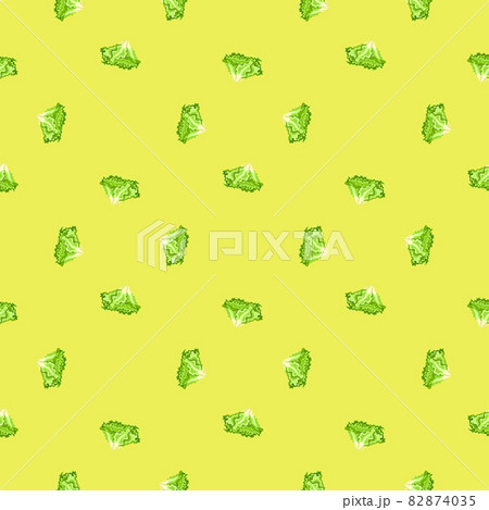 Seamless pattern Batavia salad on yellow background. Minimalistic ornament with lettuce. 82874035