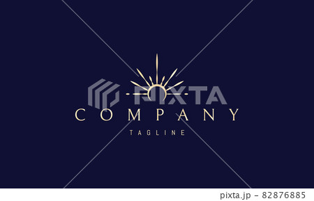 Vector golden logo on which an abstract image of the moon in the form of a sun that looks like a crown. 82876885