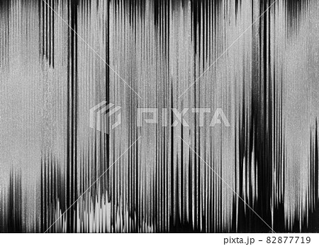 Analog glitch texture. Distressed overlay. Old videotape damage. TV signal error. Dark black white bw grain line noise abstract background. 82877719
