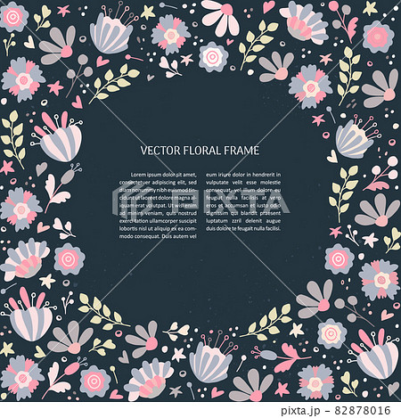 Hand-drawn vector floral frame template. Floral doodle illustration with space for text. Decor for invitations, greeting cards, posters, design elements. 82878016