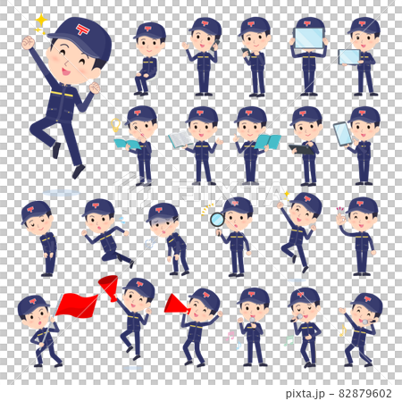 A set of male postman with digital devices such as smartphones A set of male postman with digital devices such as smartphones 82879602