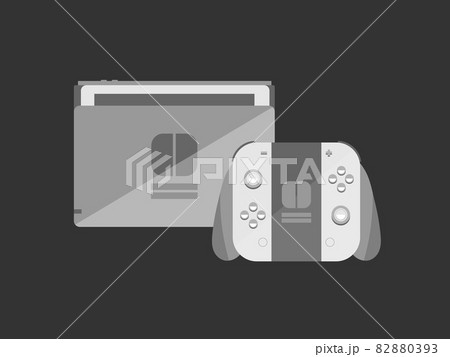 Modern hybrid tablet console illustration. Flat minimal Isolated icon on black background. Pocket handheld game console with controller. Vector portable device hybrid gadget.  82880393