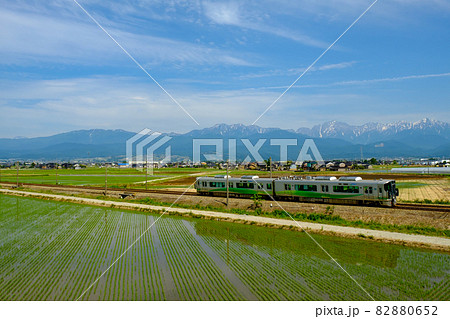 立山連峰と田園地帯・あいの風とやま鉄道 82880652