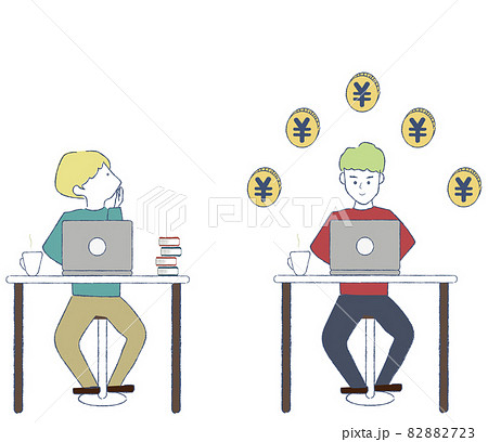 効率的にお金を稼いでいる男性と稼げない男性 効率的にお金を稼いでいる男性と稼げない男性 82882723