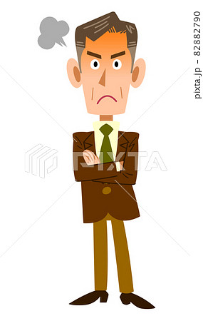 怒る年配ビジネスマンの全身イラスト 82882790