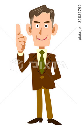 人差し指を立てる年配ビジネスマンの全身イラストのイラスト素材 8799